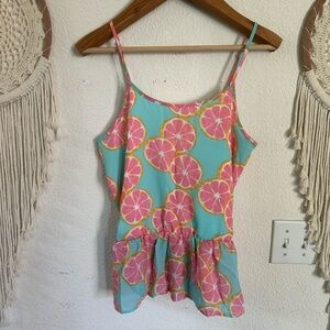 Lauren James citrus lemon grapefruit print peplum camisole small NEW
